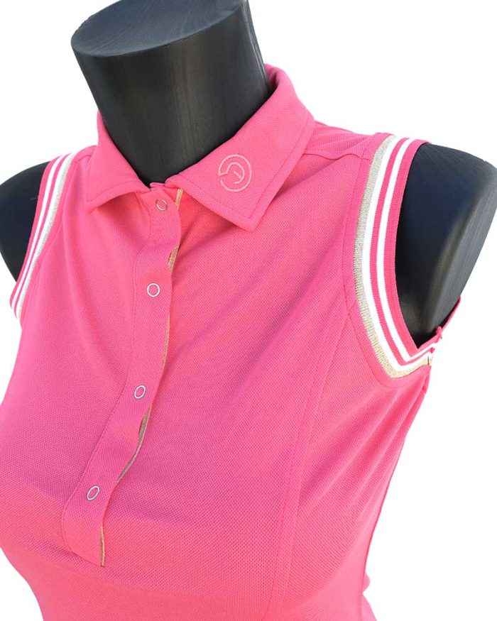 Polo sin mangas fucsia (raspberry) con detalles en brillantina dorada para mujer - ANKY - Imagen 2