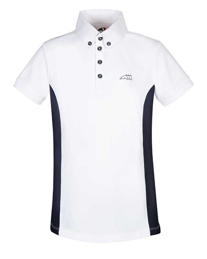 Polo de piqué de competición de manga corta blanco y azul marino para niño - Dark - Equiline