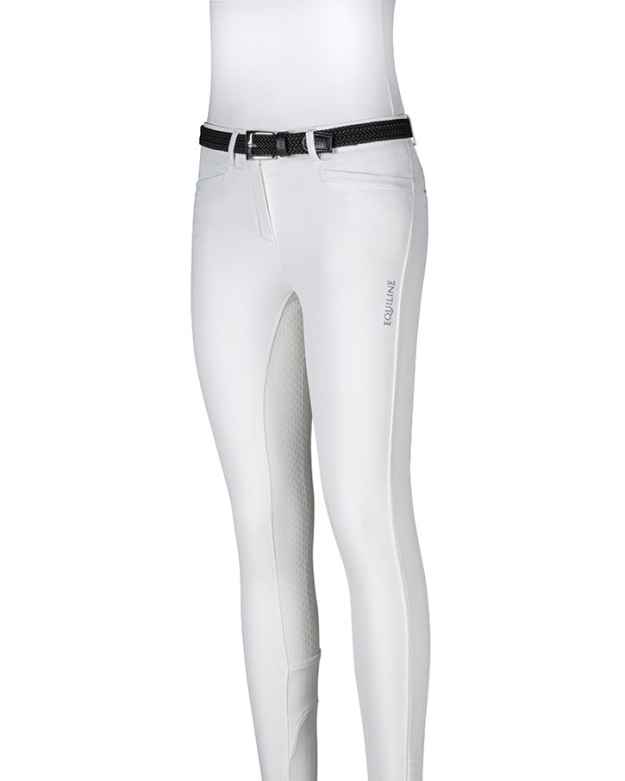 Pantalones blanco con logo tricolor en el bolsillo trasero (grip culera) para niña - Equiline