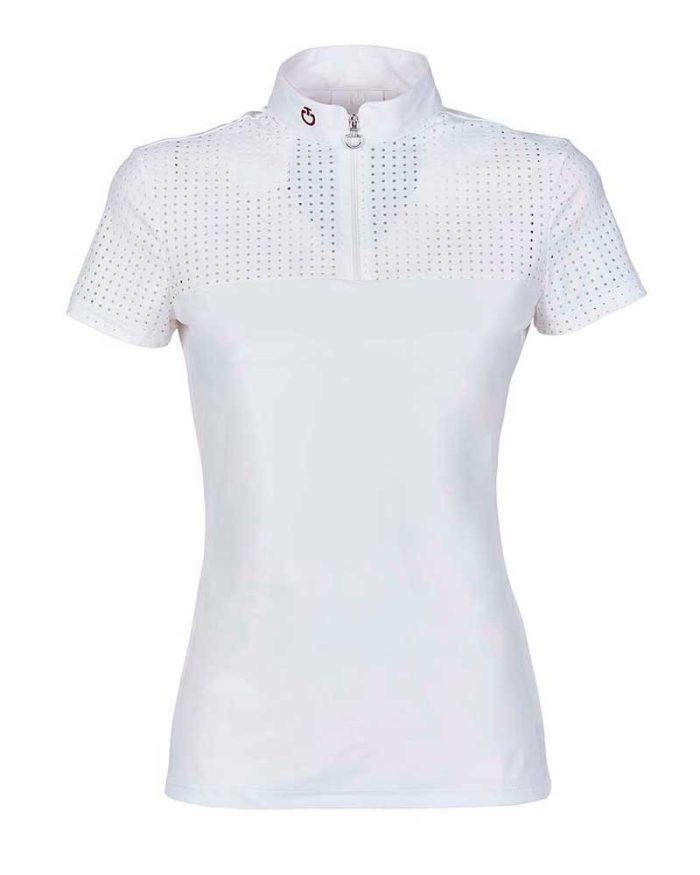 Polo de competición de manga corta blanco con malla para mujer - Cavalleria Toscana