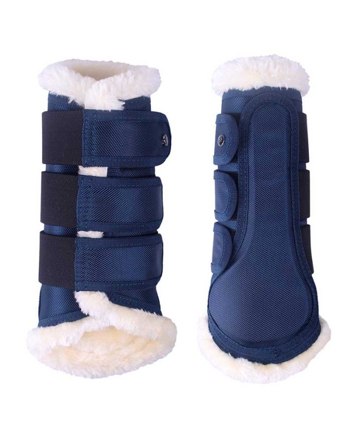 Pack de 2 protectores de doma azul marino con borreguillo para caballo y/o pony - Astana - QHP