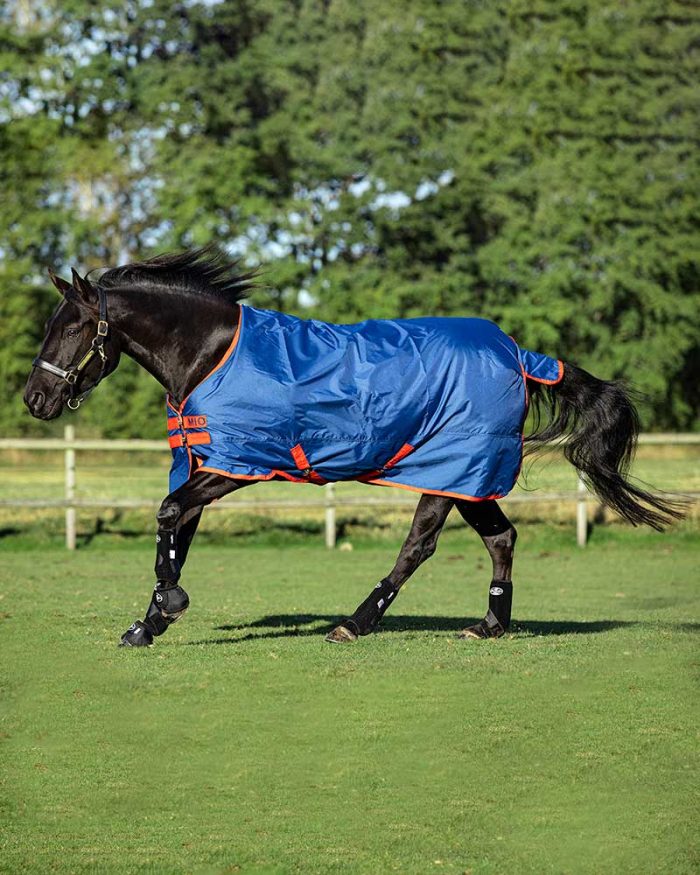 Manta ligera impermeable de exterior azul marino y roja (0g 600D) para caballo - MIO