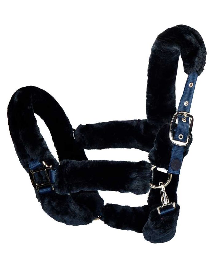 Cabezada de cuadra de borreguillo azul marino para caballo (full y cob) - KLnikkey - Kingsland