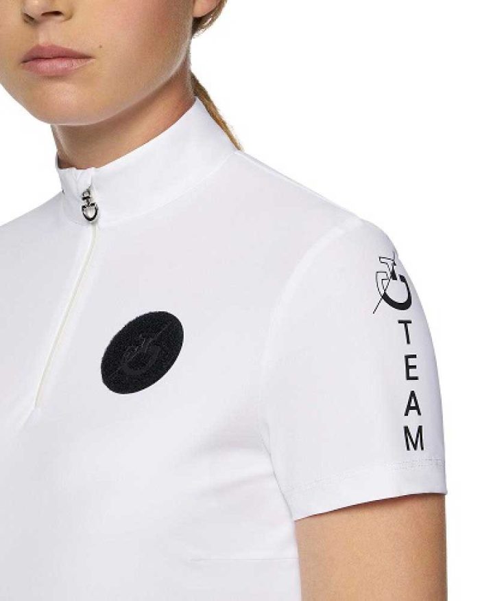 Polo de competición de manga corta blanco con logos en negro para mujer - Team - Cavalleria Toscana - Imagen 2