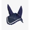 Orejeras de crochet azul marino con orejas elásticas y doble cordón blanco para caballo - Equestro