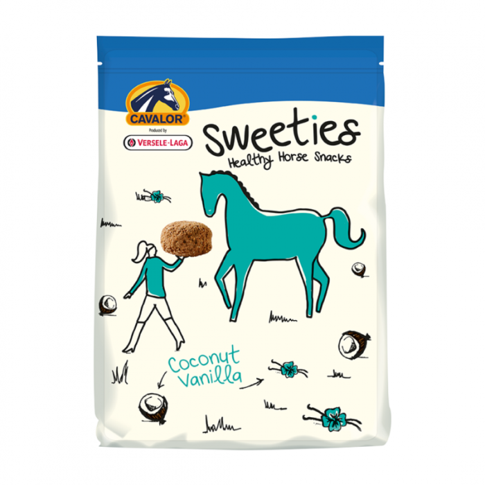 Golosinas saludables para caballos con sabor a vainilla y coco con vitaminas A,D,E-Sweeties 750g-Cavalor