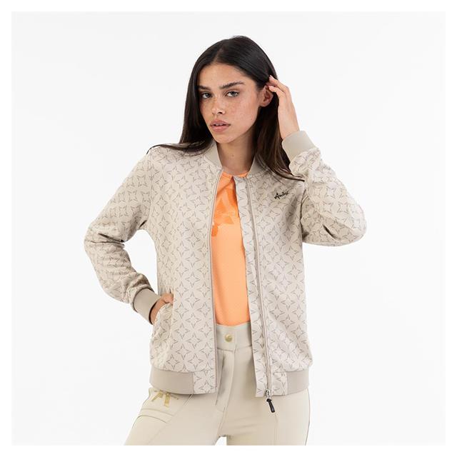 Chaqueta bomber fina color beige con estampado y con cuello y puños de canalé suave para mujer -ANKY-