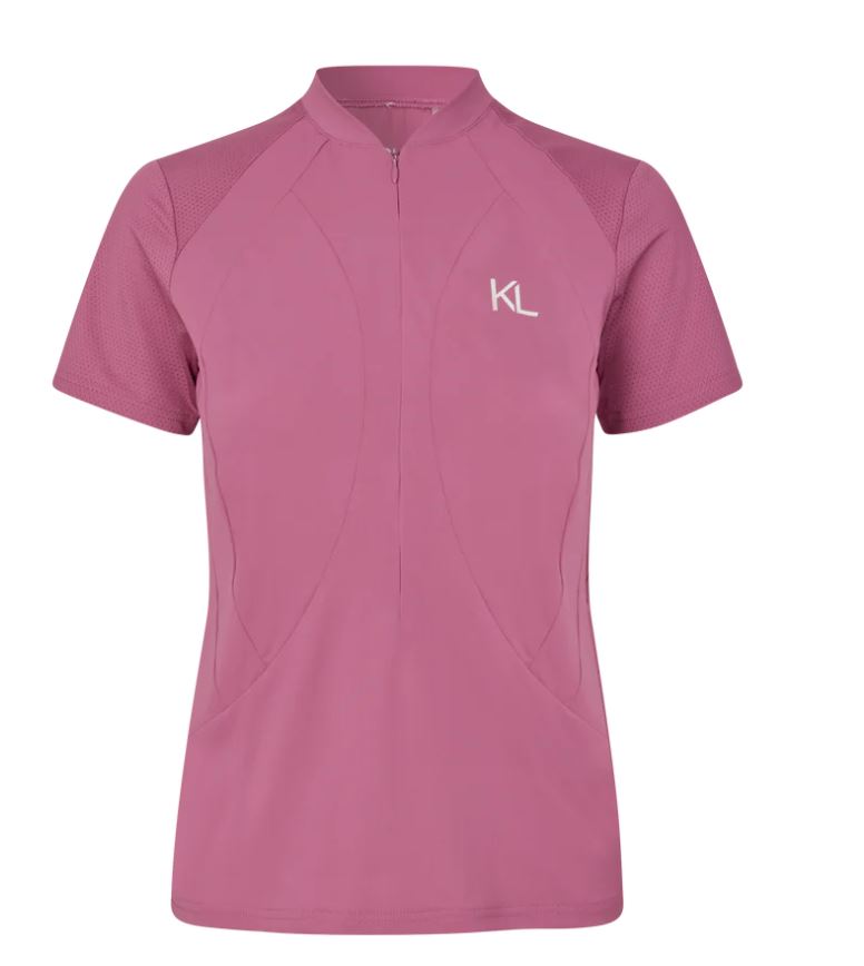 Women’s short-sleeve pink training shirt with half front zipper and white logo - KLNaira - Kingsland