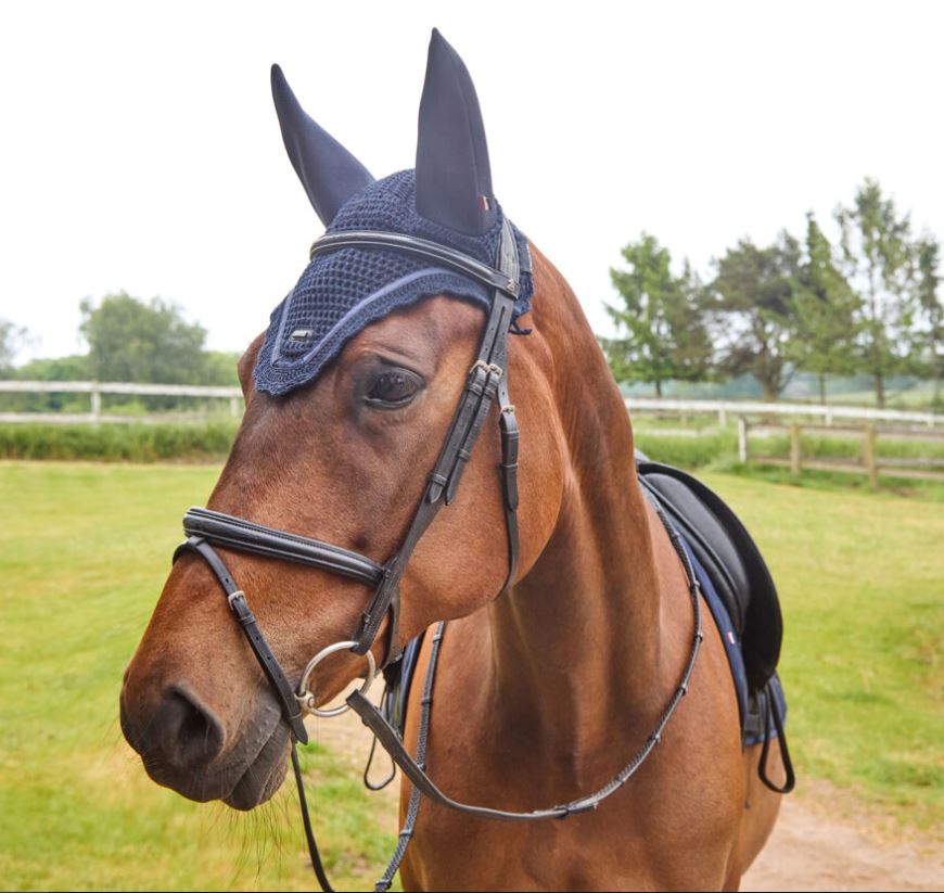 Orejeras de crochet en azul marino con orejas de neopreno antirruido para caballo y pony - KLNelly-Kingsland - Imagen 2