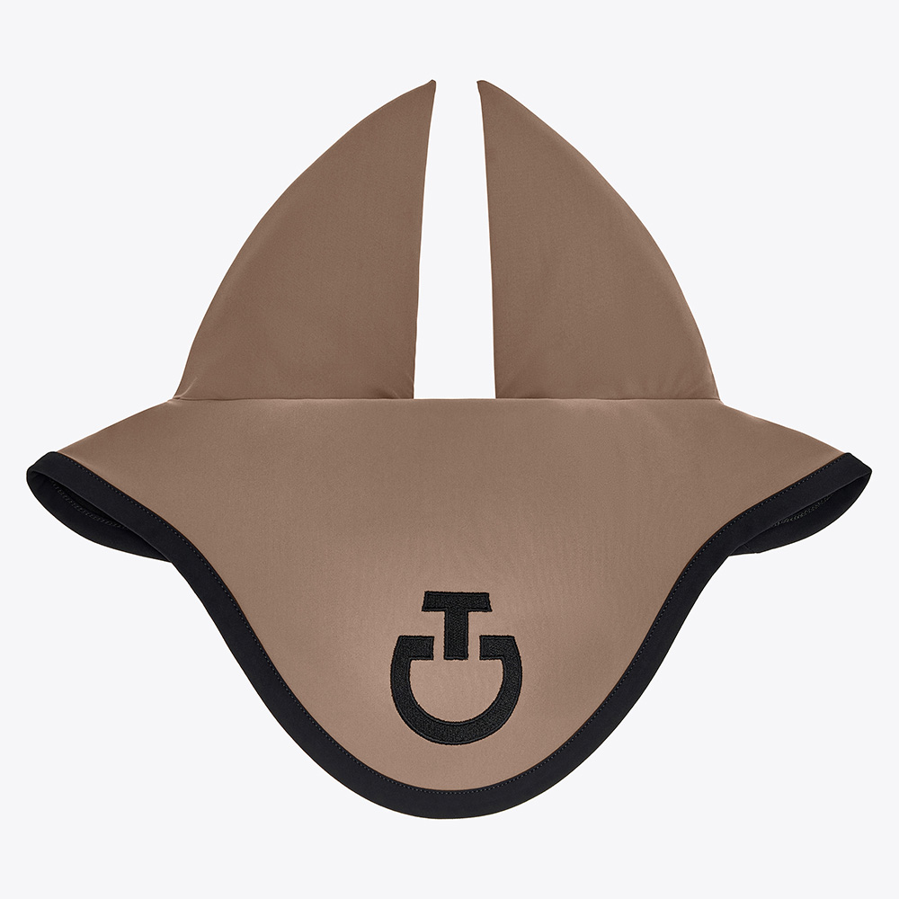 Orejeras marrón con el logo en negro y con orejas finas elásticas para caballo y pony - Cavalleria Toscana