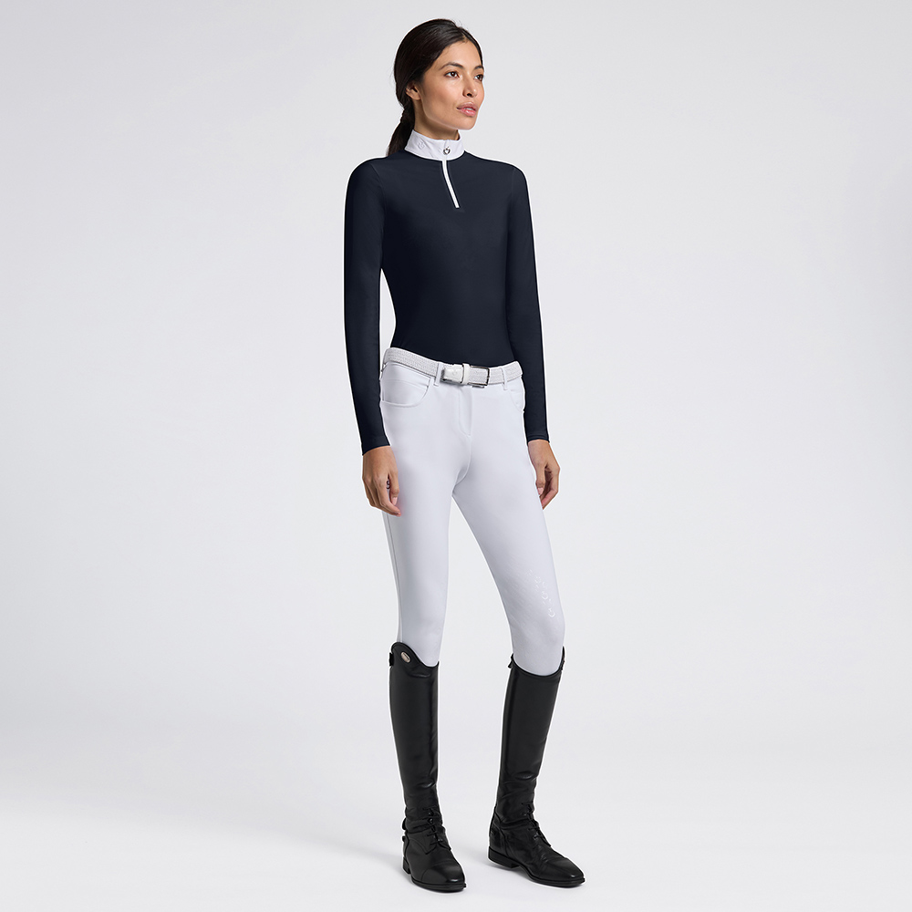 Women’s long-sleeve black competition shirt with jacquard back insert – Cavalleria Toscana - Image 2