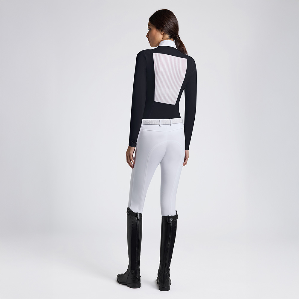 Women’s long-sleeve black competition shirt with jacquard back insert – Cavalleria Toscana - Image 3