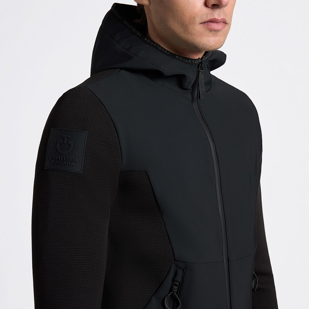 Chaqueta softshell técnica de punto negra con capucha para hombre - Cavalleria Toscana
